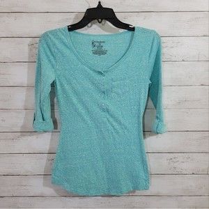 No Boundaries 3 Quarter Sleeve Lightweight Henley Top Aquamarine Juniors Small